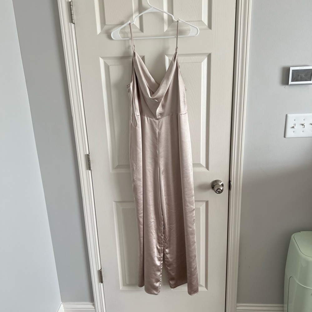 Champagne Satin Scoop Neck Jumpsuit